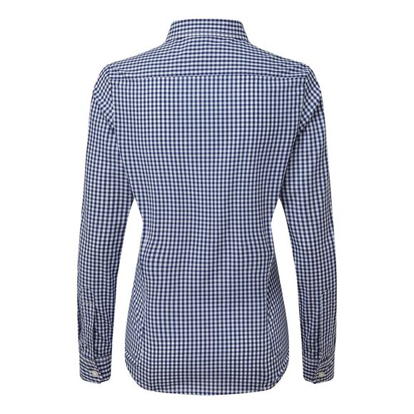 Premier Womens/Ladies Maxton Gingham Long-Sleeved Shirt / Navy/White - Picture 2 of 3